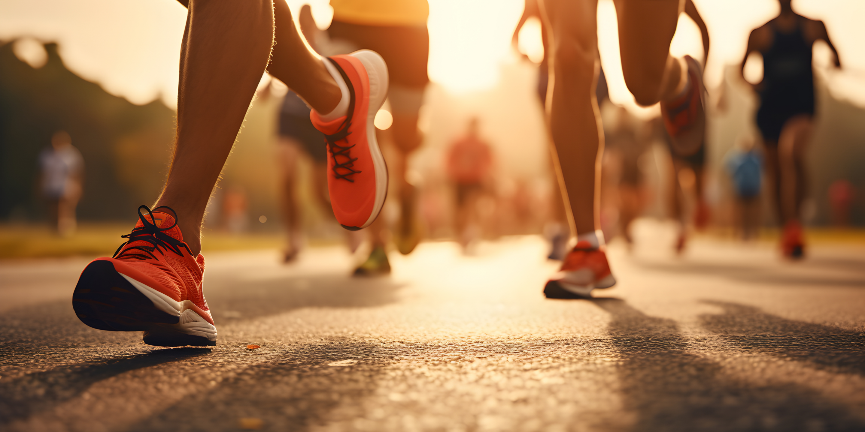 Legs of Men Runners in a Road Race